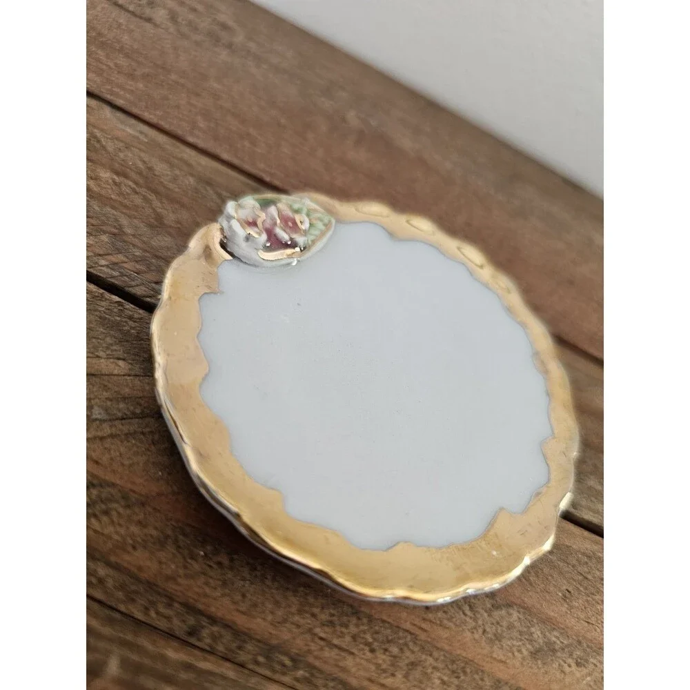 Vintage Miniature Light Gray Cup And Saucer Raised Flower Design